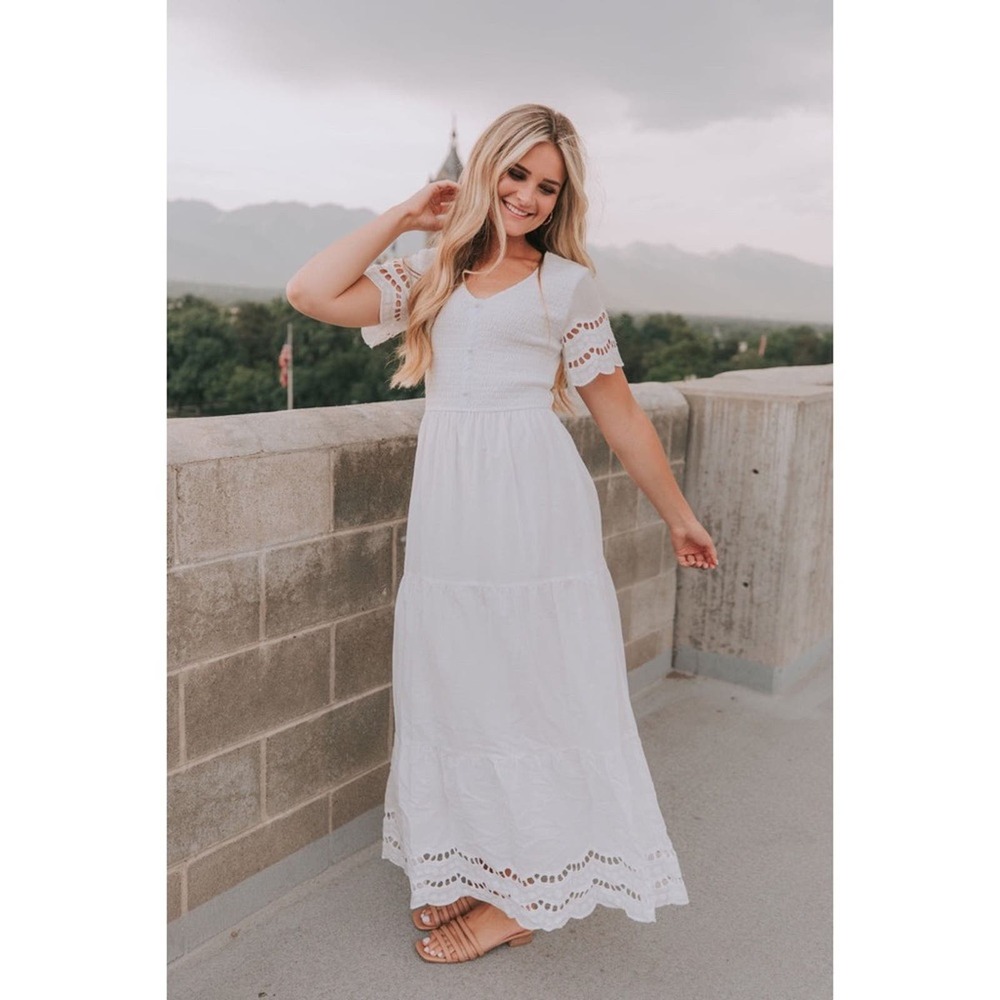 One Loved Babe boutique brand Shall We Dance smocked short sleeves maxi dress M